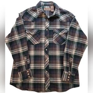 Big Mac Vintage Plaid Flannel Shirt Mens Large Western Snap Button Cotton